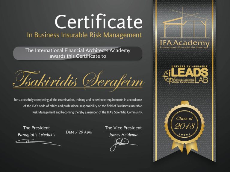 Business Insurable Risk Management (BRMA) Certificate - Tsakiridis Serafeim